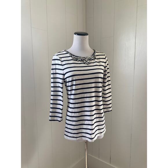 Crown & Ivy Striped Bejeweled Pullover Top, Size SP - Picture 1 of 9